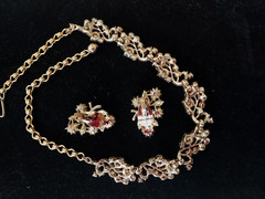 Aurora Borealis Set Necklace Clip On Earrings Rhinestone Vintage Demi