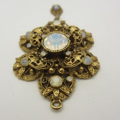 Vintage Opalite Pendant Gold Tone Filigree Dangle MISSING RHINESTONES