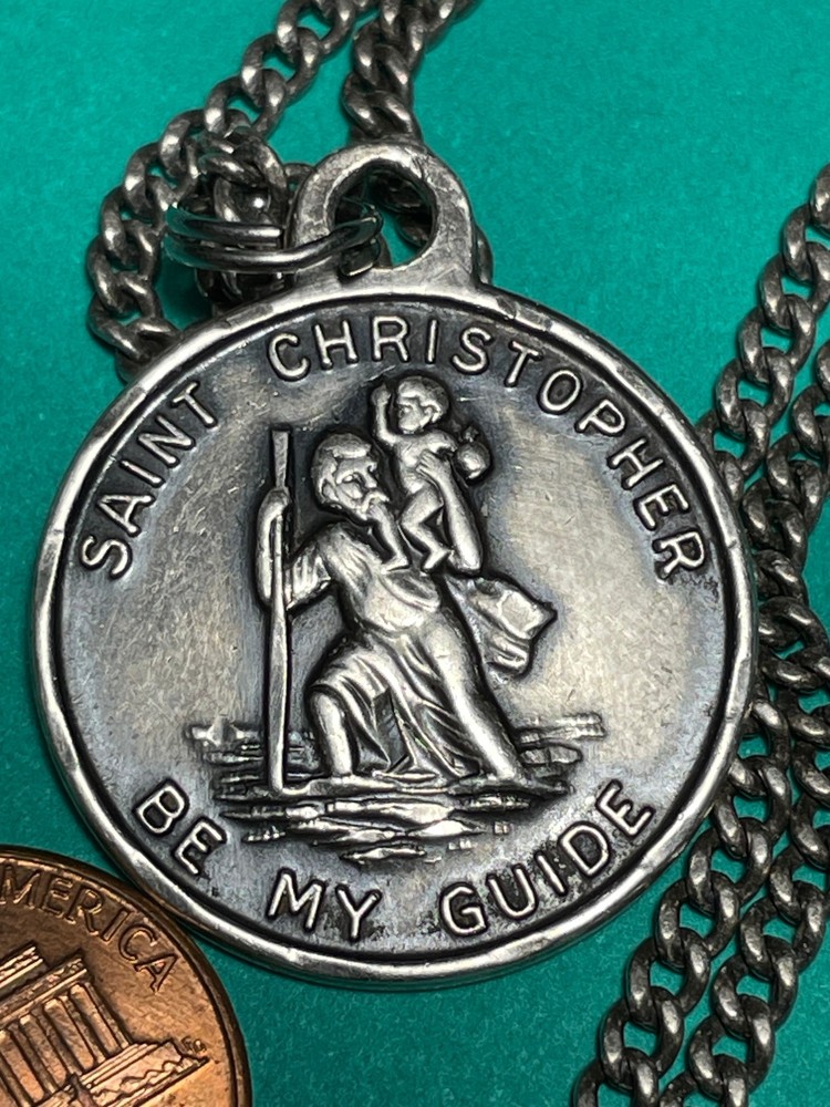 Sterling Silver St. Christopher Be My Guide Pendant w/sterling chain 32″ 23 gram