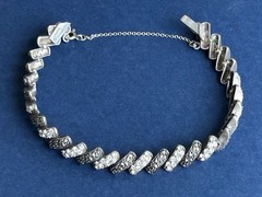 Vintage Sterling Silver Marcasite CZ Link 7” Bracelet Signed A 925 Thailand
