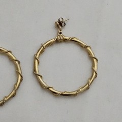 Vintage Gold Tone Twisted Wire Rope Dangle Hoop Earrings Large Statement Retro