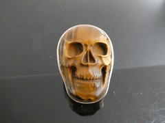 Vintage Tiger’s Eye Gemstone Carved SKULL Sterling Silver 925 RING Size 8.5