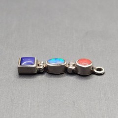 Vintage Sterling Silver Coral Opal Lapis Pendant Hinged Drop Style
