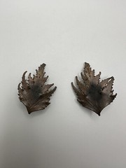 Vintage Tarnished Leaf Clip Earrings 4.5cm JB6