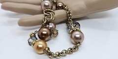 Vintage Rhinestone Faux Pearl Faceted Glass Necklace Multicolor 36″
