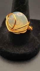 Uranium white glass cabochon hand wired copper ring size 8