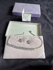B David Jewelry Set Rhinestone NECKLACE EARRINGS Clip On Vintage Signed WITH BOX