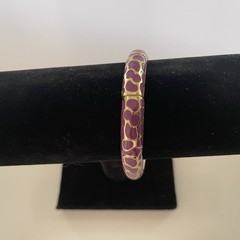 Bangle Bracelet Purple Enamel Hinged Clamp Clamper Gold Tone