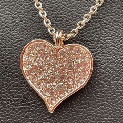 Necklace Vintage SIGNED V Heart Pave Rhinestones Rose Gold Tone Jewelry