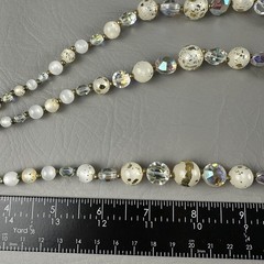 Vintage Beaded Necklace 3 Strand White Lucite AB Crystal Gold Fleck 15″