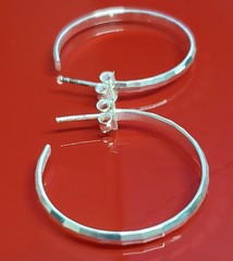 VTG FAS 925 Faceted Hoop Earrings 1.25in Sterling Silver 3g Classic Polished