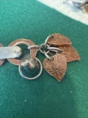 Vintage Chunky Root Beer Acrylic Metal Boho Dangle Charm Bracelet Leaves