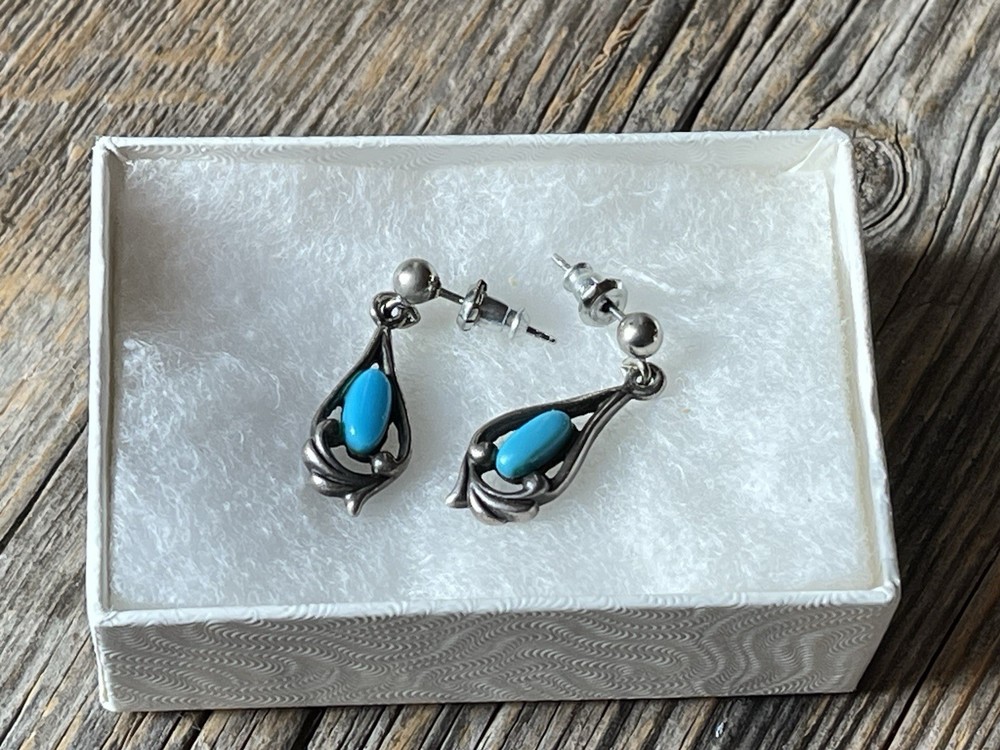 Vintage Sterling Silver Turquoise Dangle Earrings William Wheeler Native Style