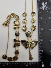 Rare 1940s Japanese 24K Gold Plated Damascene Butterfly Necklace Bracelet Set