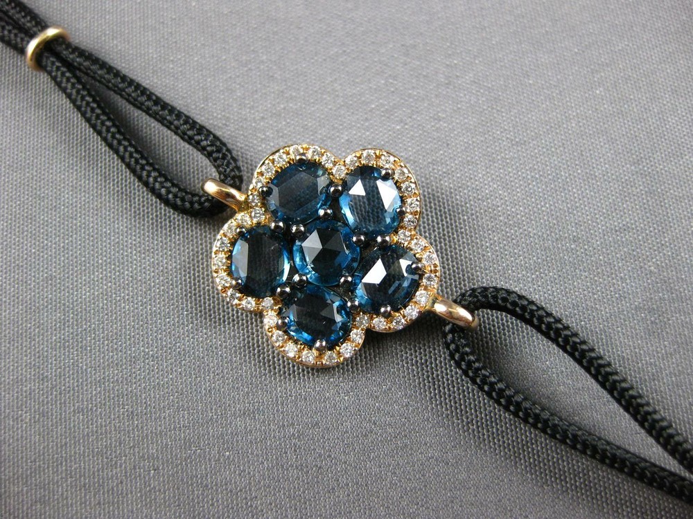 LONG 3.51CT DIAMOND & AAA LONDON BLUE TOPAZ 14KT ROSE GOLD FLOWER FUN BRACELET