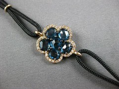 LONG 3.51CT DIAMOND & AAA LONDON BLUE TOPAZ 14KT ROSE GOLD FLOWER FUN BRACELET