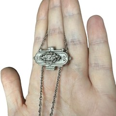 Original RARE GOLDETTE ART NOUVEAU GODDESS Lariat Pendant Silver Tone Necklace