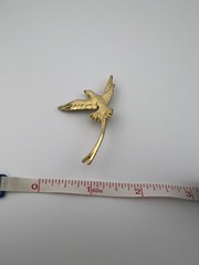 Vintage Signed Bird Brooch Gold Plated Pewter Swallow Figural Pin Flying, Used.