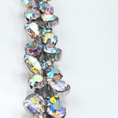 Vintage Weiss Aurora Borealis Rhinestone Bracelet Silver Tone Safety Chain 7in