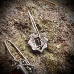 Sterling Silver 925 Hook Earrings With Red Colored Stone