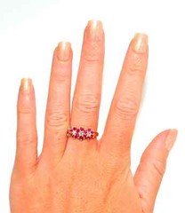 Vintage Flower Ring 14K Yellow Gold Plated Round Tester Pass Moissanite & Ruby