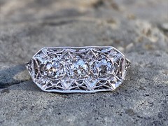 East West Stack Art Deco Ring 2.0 Ct Lab Created Diamond 14k White Gold Plated