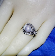 EARTH MINED STAR SAPPHIRE DIAMOND ART Deco Engagement Ring SOLID 14K WHITE GOLD