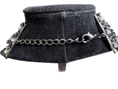 Vintage Black Metal Braid Chain Collar Necklace With Rhinestones 21″ Long