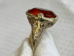 Vtg 14K White Gold Ring 3.51g Fine Jewelry Sz 7.5 Amber Color Oval Stone Prong
