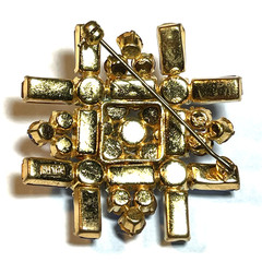 VINTAGE AUSTRIA MINT BLUE RHINESTONE TIERED STARBURST BROOCH PIN MCM JEWELRY 50S