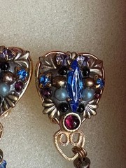 Michal Golan Earrings Clip On Heart Drop Dangle Gold Tone Byzantine Style Mosaic
