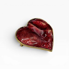 YSL Red Heart Brooch Pendant Vintage 1990s Enamel Yves Saint Laurent