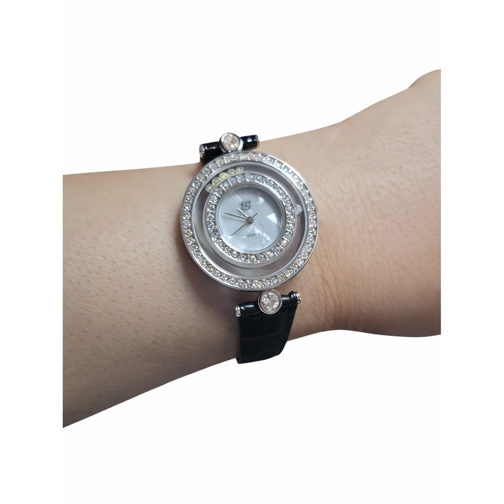 Vintage Elizabeth Taylor White Diamonds Watch Earrings Set Box Papers Black