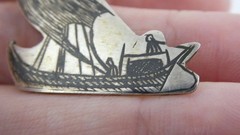 Antique Niello Sterling Silver Boat Brooch Pin 4.1g 1 Inch Length Regatta