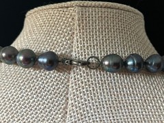 Pearl Necklace Hand Knotted Beads Oil Slick Peacock 9-10mm 925 Clasp 18″