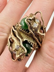 Antique Victorian 14K Gold Jade & Diamond Chinese Dragon Bypass Ring by Nosey