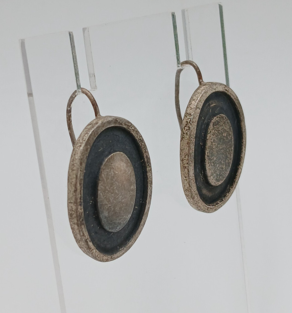VTG 925 Mexico Oval Oxidized Gray 1in Earrings Sterling Silver 13g Rustic Estate