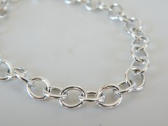 Italian Sterling Silver 925 Rolo Link Charm Chain Bracelet 7.5″