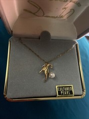 Vintage Dansal 14K Gold Filled Cultured Pearl Pendant Necklace 18” New Old Stock