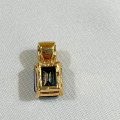 Vintage Deco Style London Blue Topaz Glass Pendant Stud Earrings Set Gold Tone
