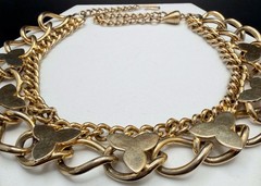 Vintage Gold Tone Chunky Chain Choker Necklace Abstract Flower Accents 16.5” Adj