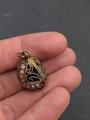 Sterling Silver Gold Vermeil Enamel Rhinestone Russian Mini Egg Charm Pendant