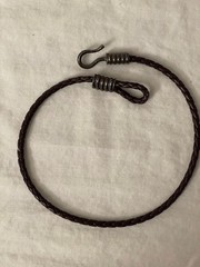 VINTAGE BROWN BRAIDED LEATHER CHOKER WITH PEWTER LIKE METAL LOCK