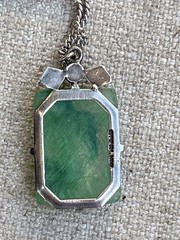 Vintage Sterling Silver 20 In Necklace with Faux Glass Jade Pendant Marked 925