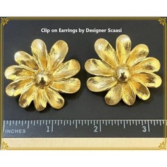 Huge Gold Tone Metal Flower Clip on Earrings by Designer Scaasi