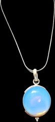 Vintage Opalite Pendant 925 Silver Snake Chain Necklace Round Bezel Setting 18″