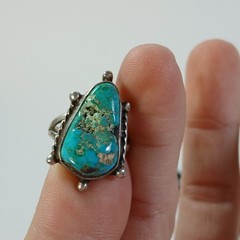 Vintage Estate BLUE TURQUOISE Stone Silver Tone Ring Size 5.25