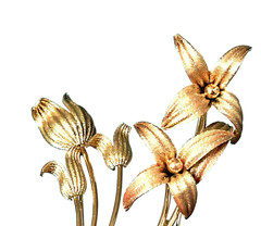 2 VINTAGE 60’s TEXTURED GOLD 2 TONE COPPER COLOR METAL ALLOY FLOWERS 3 INCH PINS