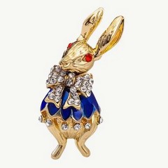 GOLD RHINESTONE ENAMEL BROOCHPIN SET EASTER WHITERABBITBUNNY ALICE IN WONDERLAND