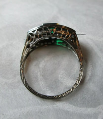 Edwardian Vintage 2Ct Princess Green Emerald Women CZ Ring 14K White Gold Finish